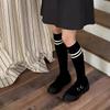 Japanese JK Knee High Socks Kawaii Striped Black White Cotton Long Tube Stockings for Women Girls Students Fashion Leg Warmers