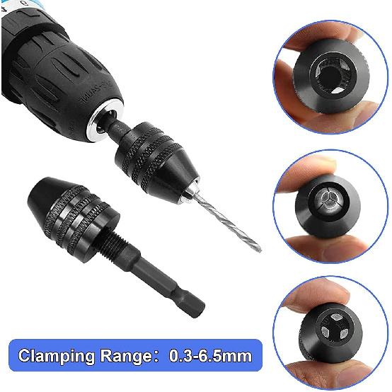 RZJZGZ 3 Pcs Keyless Drill Chuck Bit 1/4 Inch Hex Shank Keyless Drill Chuck Conversion Tool,0.3-6.5 Mm&0.3-3.6 Mm&0.8-8mm Quick Screwdriver Drill