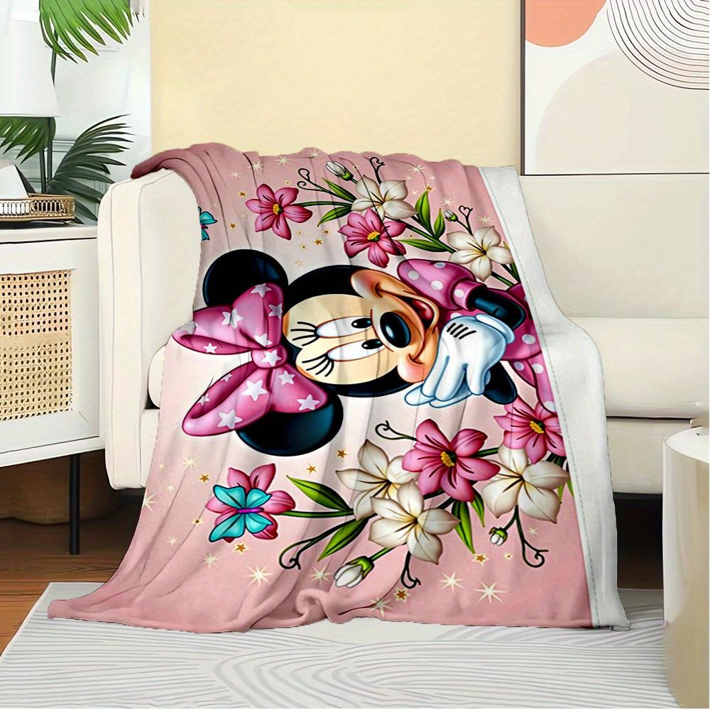 1pc Flannel Minnie Mouse Floral Bedding Throw Blanket Sofa Cover Gift Home Decorative Lightweight Soft Warm
