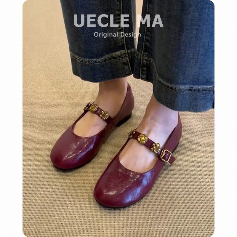 Super Soft Leather Shoes~ Flat Single Shoes Women's New Red with Skirt Mary Jane Shoes