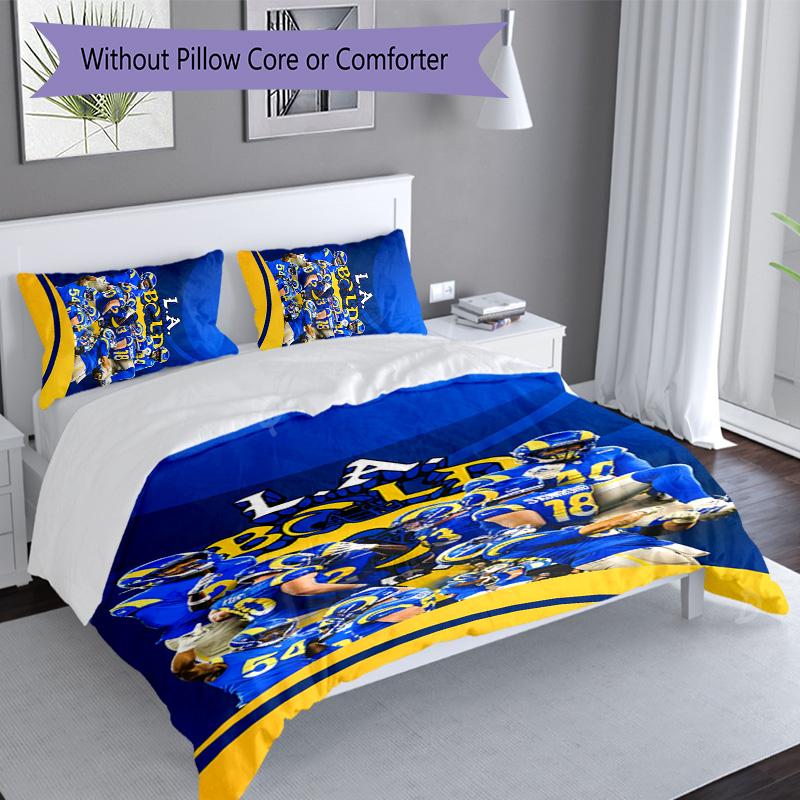 3pcs Los Angeles Rams logo pattern bedding set duvet cover set includes duvet cover &pillowcases, perfect all season bedroom decoration & gift