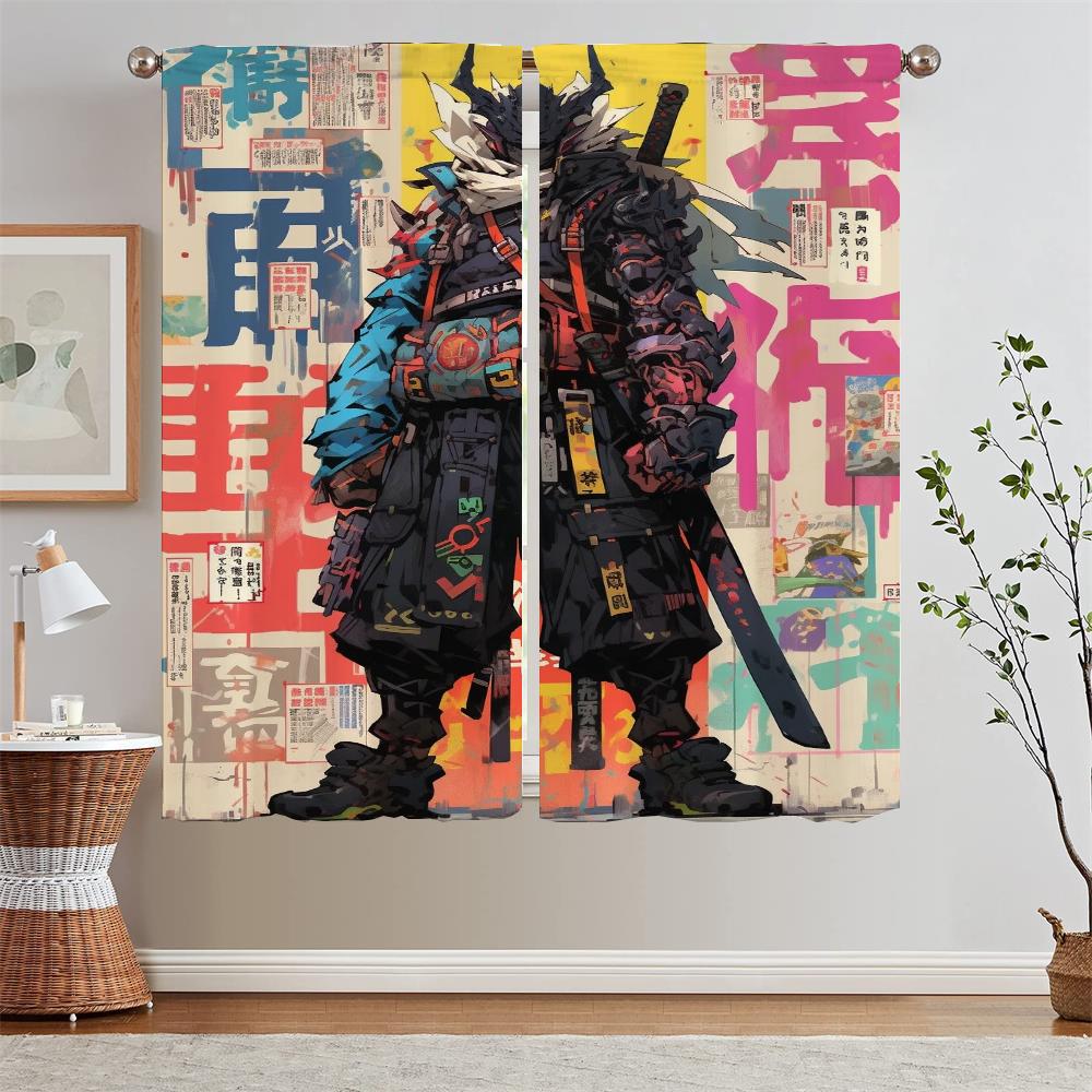 Blackout Curtains for Window Curtains 2 Pcs Set Doomsday Warrior Shade Curtain Living Room Curls Bedroom Decoration Blinds Blind