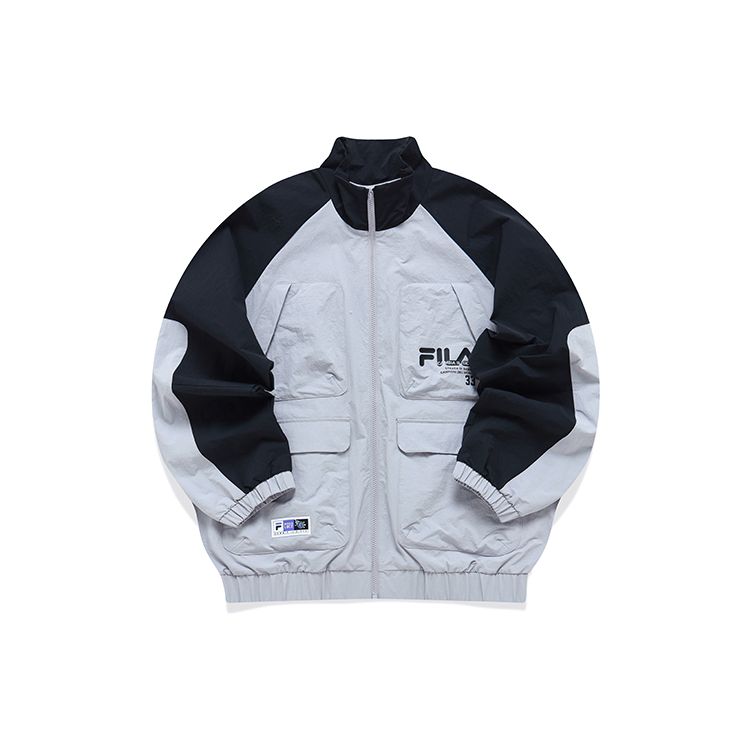 Fila Fusion Color Block Loose Fit Stand Collar Multi Pocket Casual Outdoor Work Jacket Men Jackets Deep-Black T11M215703FBK