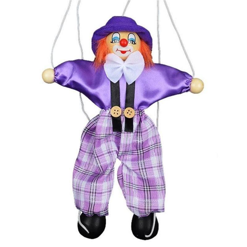 Pull String Puppet Clown Wooden Marionette Joint Activity Doll Vintage Child Toy