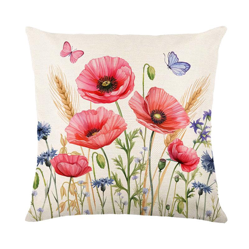 Spring Pink Flower Pillow Cover Polyester Printed Letter Floral Decoration Living Room Sofa Cushion Cover