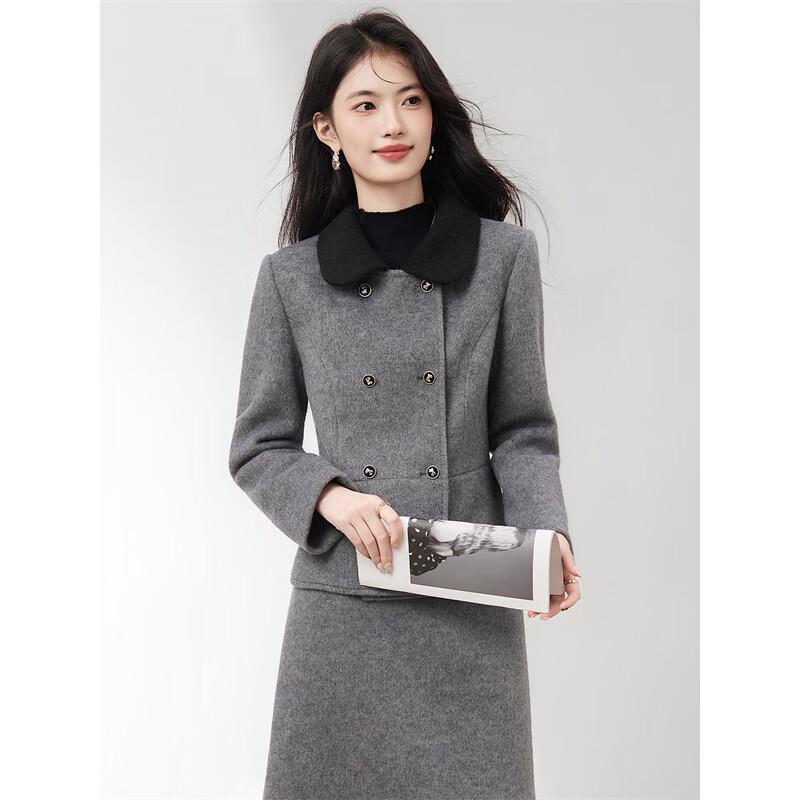 Xinfayu Contrast Lapel Wool Blend Short Coat