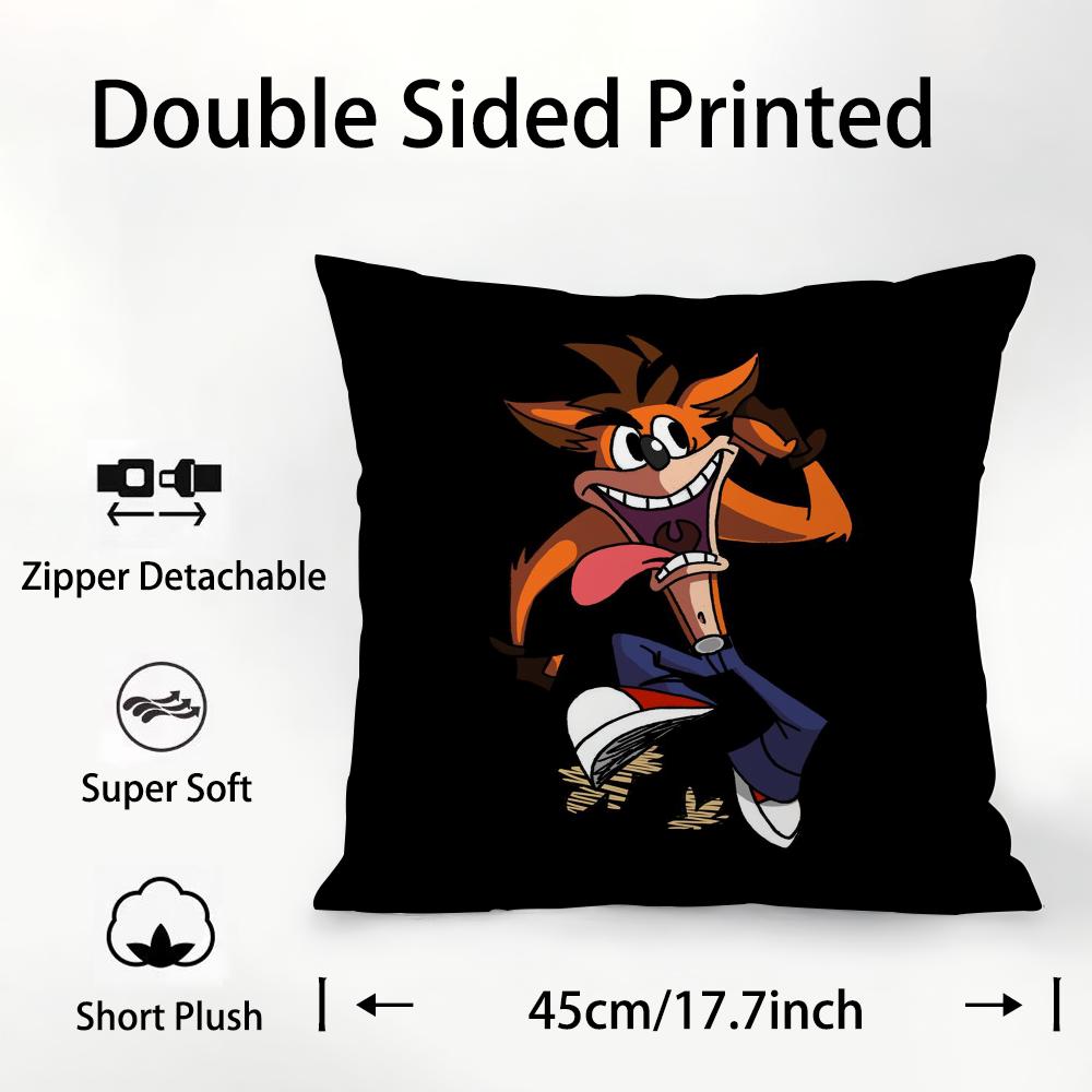 C-Crash B-Bandicoot Kissenbezug Plüschstoff Weich Beidseitiger Druck Sofakissenbezug Dekokissenbezüge