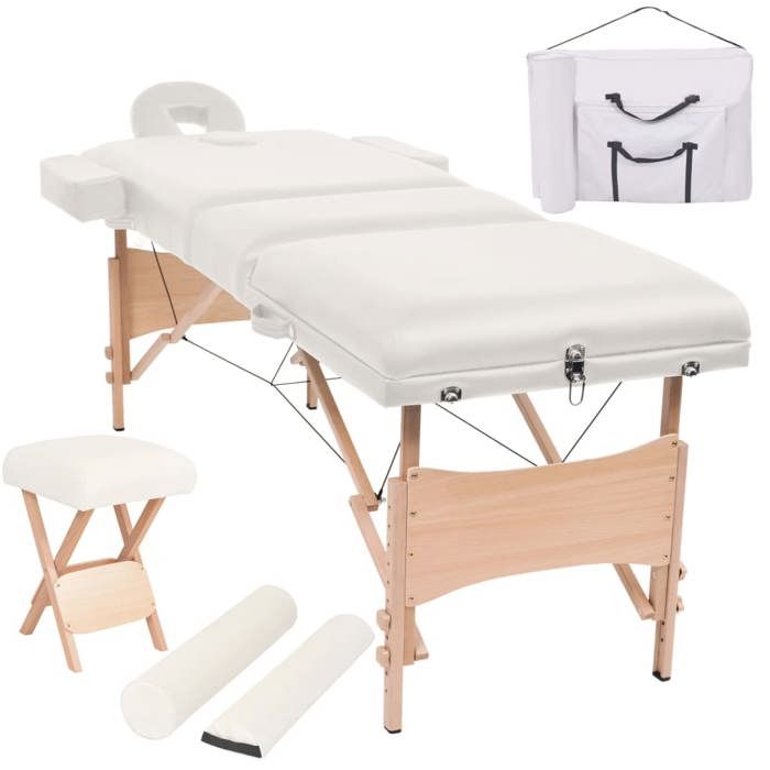 VidaXL Table de massage pliable et tabouret 10 cm d'épaisseur Blanc 110156