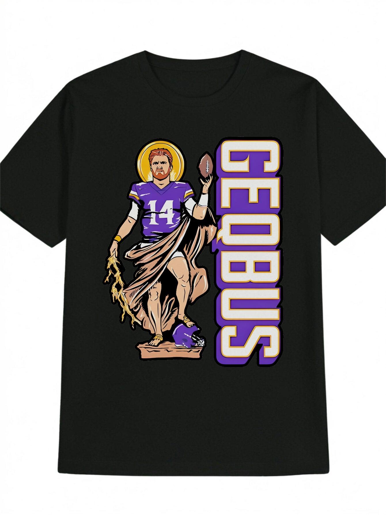 Casual Crew Neck T-shirt with Athlete Football Print XXXXL