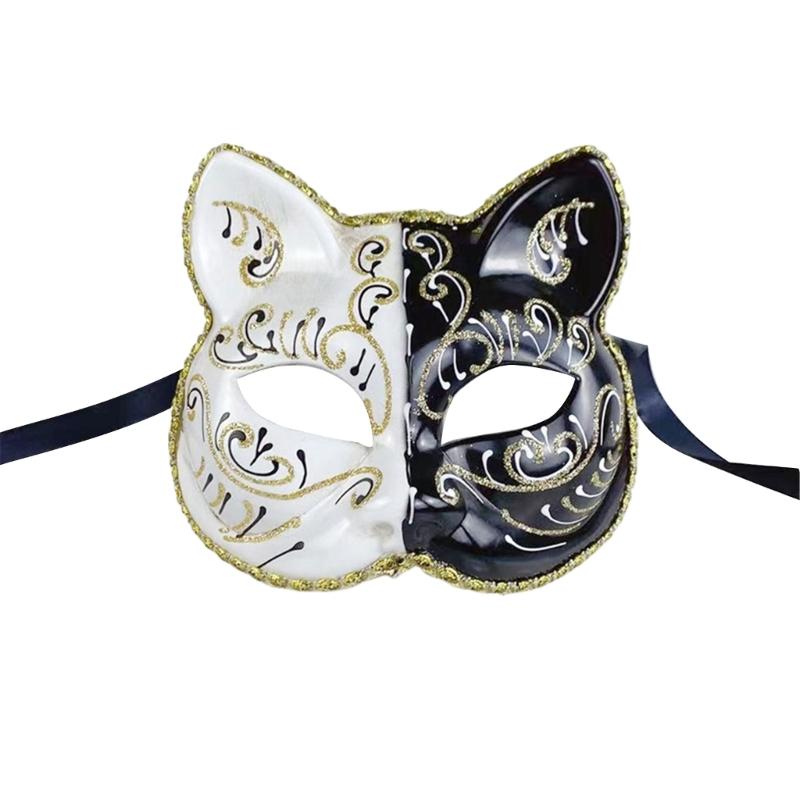 Maskenkatzen Maske Halloween Katzen Gesichtsmaske, Tier-Cosplay-Maske aus Kunststoff für Damen Herren Halloween Maskenball Party