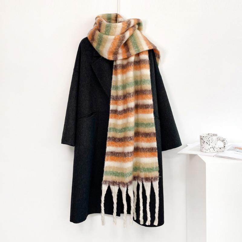 Light luxury fashion scarf colored mohair plaid scarf women's warm shawl one piece
