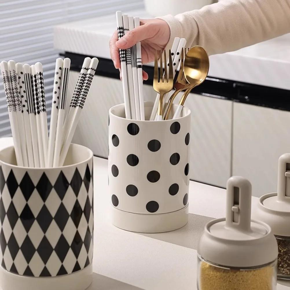 Minimalism Chopstick Cage Ceramic Chopstick Holder Filterable Water Chopstick Bucket Kitchen Organizers Kitchens Accessories