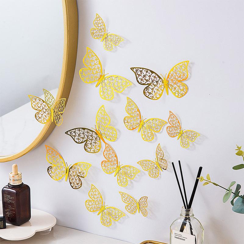 12Pcs/set 3D Hollow Butterfly Wall Sticker for Home Decoration DIY Wall Stickers Modern Wall Art Living Room Decoration