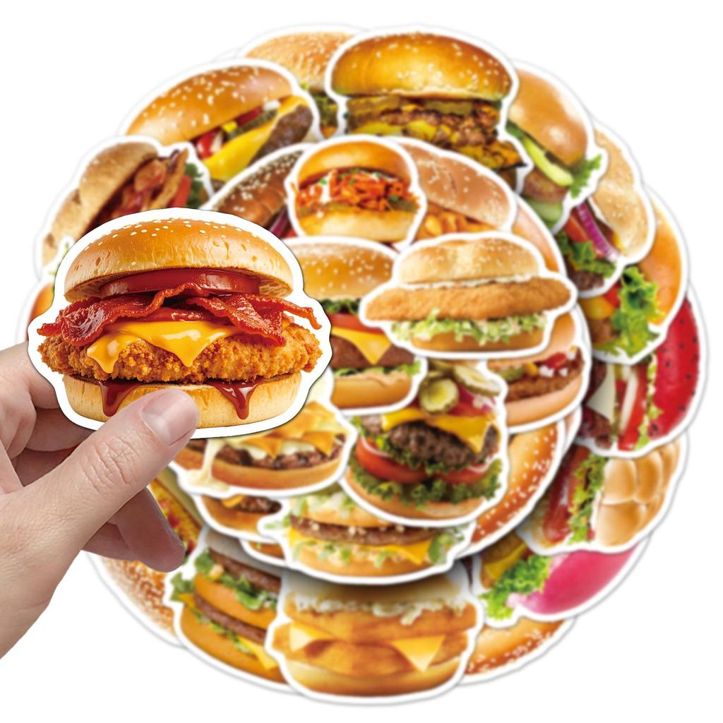50 Realistických Samolepek Hamburgerů Rychlého Občerstvení - Voděodolná Dekorace na Ledničku, Svačinový Box, Deník