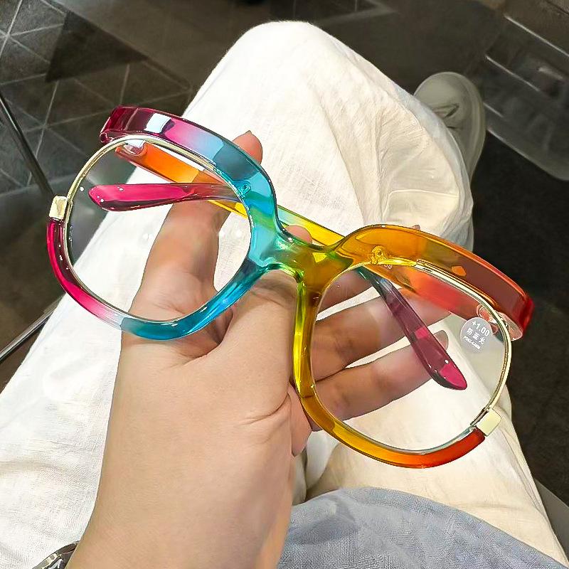 Large Frame European And American Trendy Round Frame Reading Glasses Fashionable Rainbow Colored Owl Presbyopia Glasses