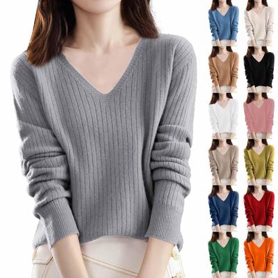 Γυναικείο Μόδα Χαλαρό Πλεκτό Πουλόβερ Μπλούζα Βάσης Μπλούζα Πουλόβερ με Λαιμόκοψη V Μακρυμάνικη Μονόχρωμη Τοπ