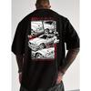 Men's Japanese Streetwear Graphic T-Shirt - Loose Fit Round Neck Summer Tee, Lightweight Breathable Fabric for Car Enthusiasts & Casual Outfits
