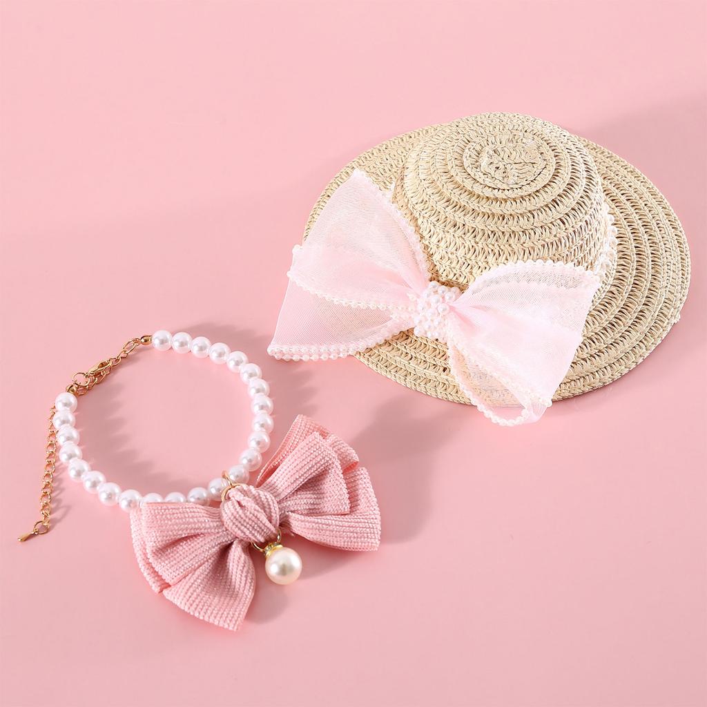Small Pet Straw Hat Spring Summer Camping Photography Dogs Straw Hat Elegant Style Outdoor Sun Hat for Dogs and Cats