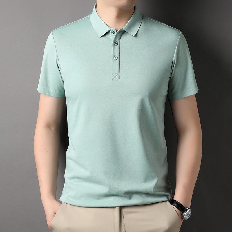 Frühlings- und Sommer-Herren-POLO-Shirts Kurzarm Maulbeerseide Einfarbig T-Shirts für junge und mittelalte Menschen