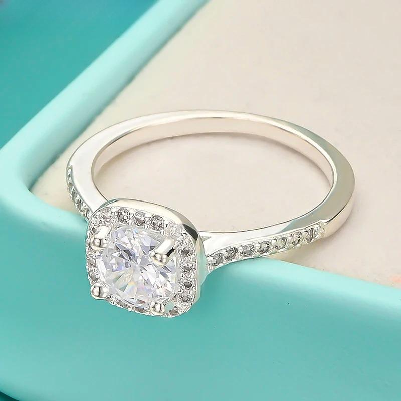 High Quality 925 Sterling Silver Square Four Claw Zircon Rings for Women Couple Gifts Fashion Party Wedding Jewelry