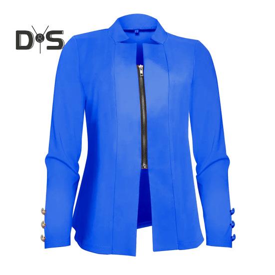 Jaro Podzim Business Suit Kabát Vroubkovaný límec Dlouhý rukáv Zapínání na zip Bunda k obleku Jednobarevné Slim Fit Outwear