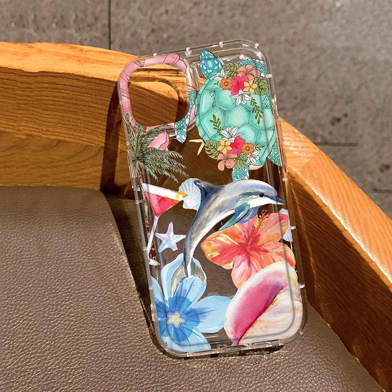 Coque de téléphone Design Fleur Tropicale & Animaux Marins Pour iPhone17 Air 16 16e 15 13 12 11 ProMax Pro Plus Anti-Choc Carcasa Cover