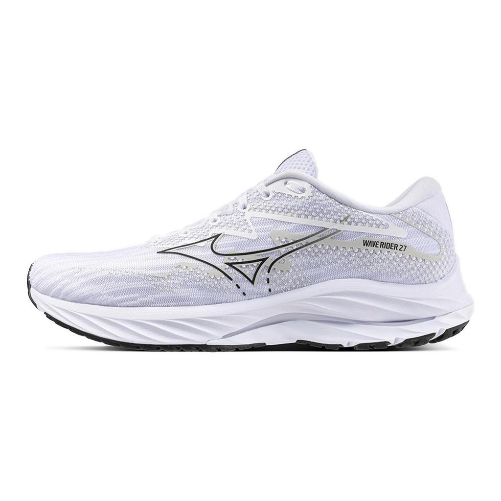 Mizuno Wave Rider 27 Running Thick White X Black X 4E Shoes, Jogging, Marathon, Training, Sports, Lightweight, Resilient, Sole, Men's, Gray, 28.5 Cm,