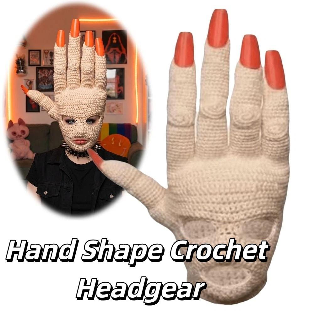 Handmade Palm Shaped Head Cover Crochet Knit Prank Prop Hat Crochet Knit Face Mask  Halloween