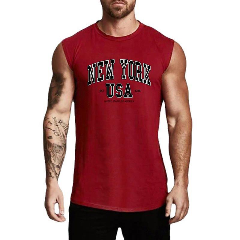 

Summer Round Neck 3D USA New York Alphabet Printed Top Fashionable Casual Sleeveless Vest Men s T-shirts XS бордовий