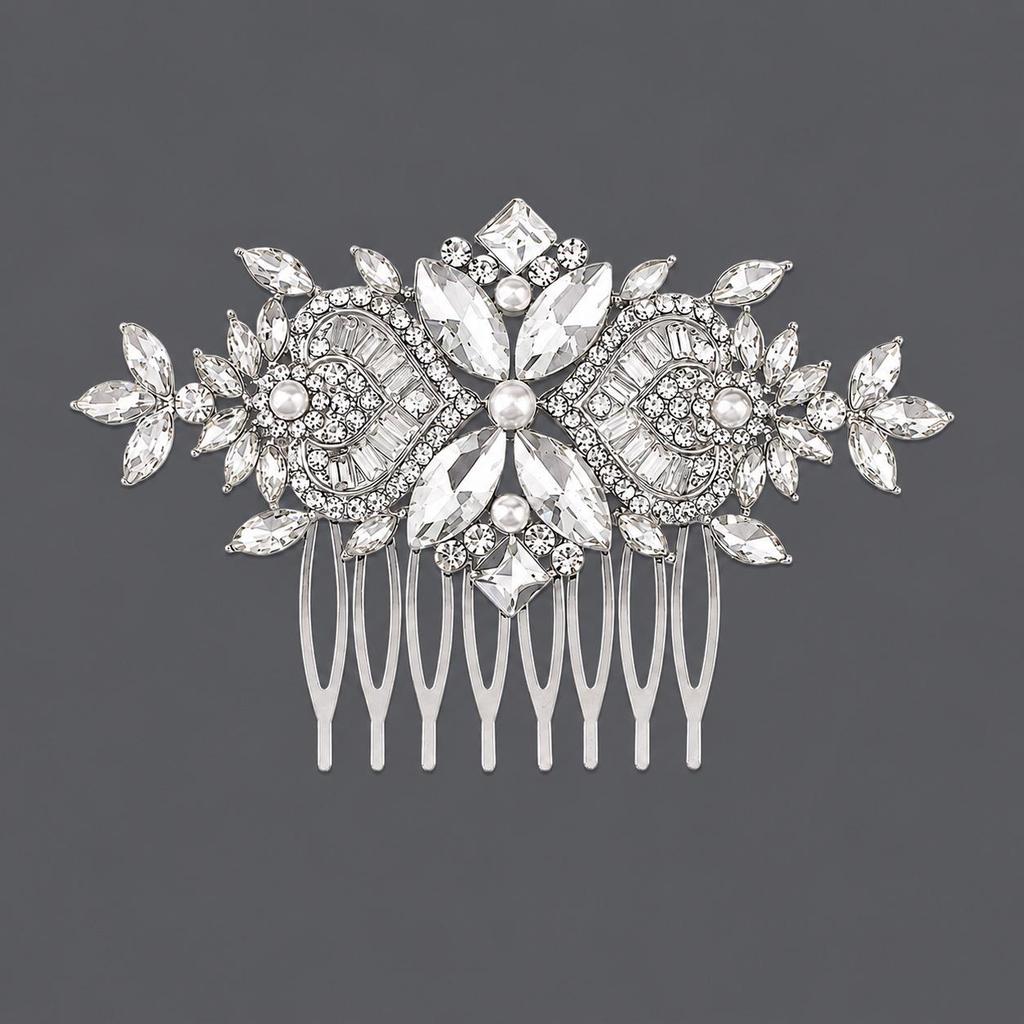 Pettine da Sposa Vintage con Perle e Strass - Elegante Accessorio per Matrimonio e Fotografia
