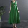 Women's Sleeveless Maxi Dress U Neck High Waist Vintage Casual Long Dress