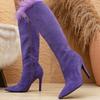 Winter New Suede Pointed High-heeled Long Tube Boots for Women's Fashion Splicing Feather Side Zipper Fashion Boots 35-42