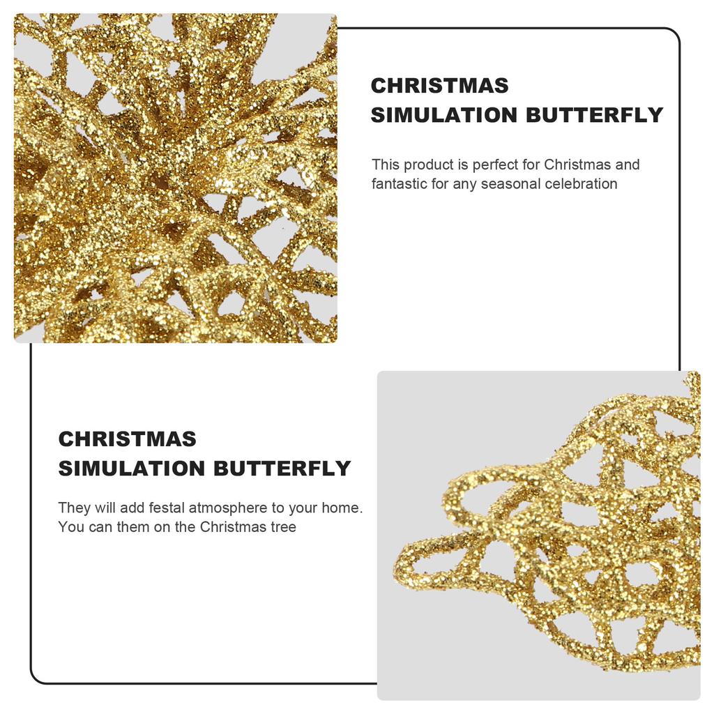 6Pcs 15Cm Red Christmas Butterfly Decorations Festive Sparkling Ornaments for Tree Wreath Wedding Party Home Garden Floral