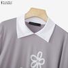 ZANZEA Women Casual Splice Collar Loose Floral Print Spring Autumn Long Sleeve Blouse
