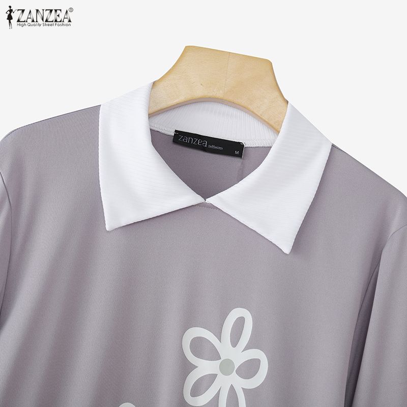 ZANZEA Women Casual Splice Collar Loose Floral Print Spring Autumn Long Sleeve Blouse