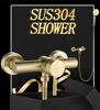 Tuqiu Brushed Gold Bathroom Shower Faucet Set Wall Mounted Shower Faucet, Bathroom Cold and Hot Bath and Shower Mixer Taps Brass