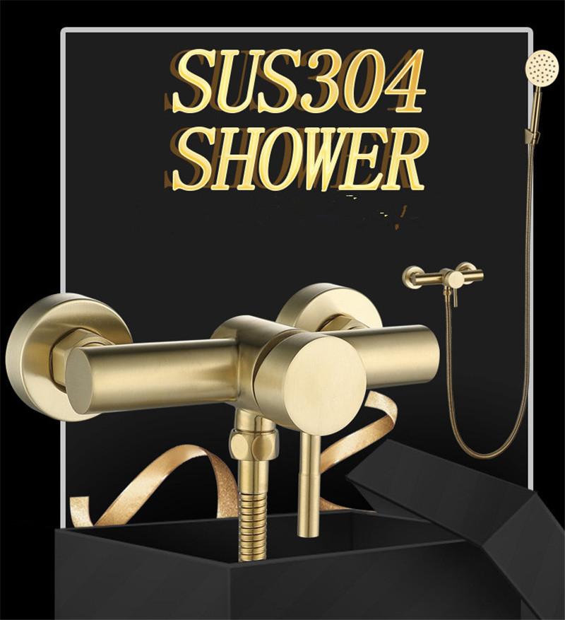 Tuqiu Brushed Gold Bathroom Shower Faucet Set Wall Mounted Shower Faucet, Bathroom Cold and Hot Bath and Shower Mixer Taps Brass