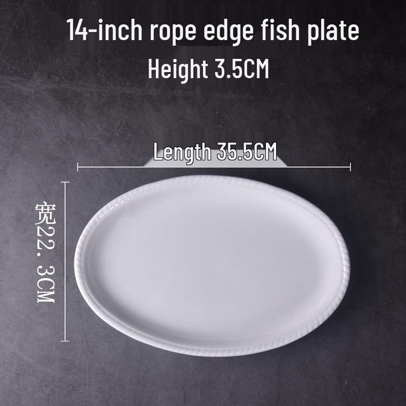 Pure White Oval Ceramic Fish Plate - Extra Large 12/14/16/18 Inch Home Tableware
