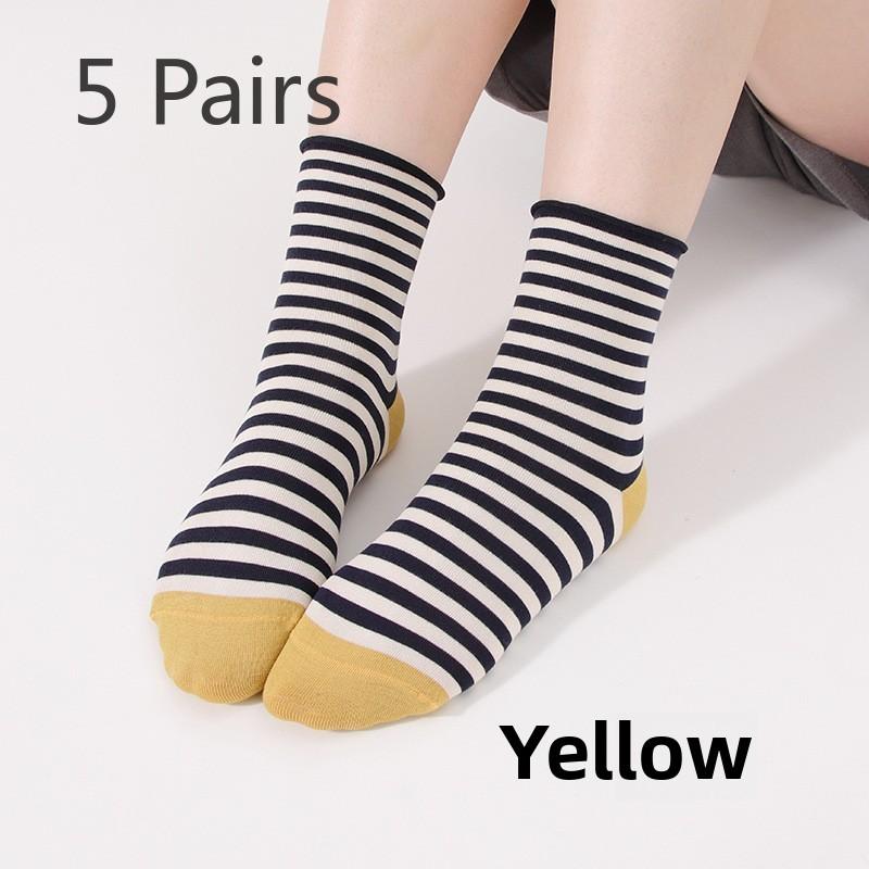 5 Pairs Socks Soft Silk Socks Casual Socks Short Tube Striped Boneless Deodorant Socks for Women
