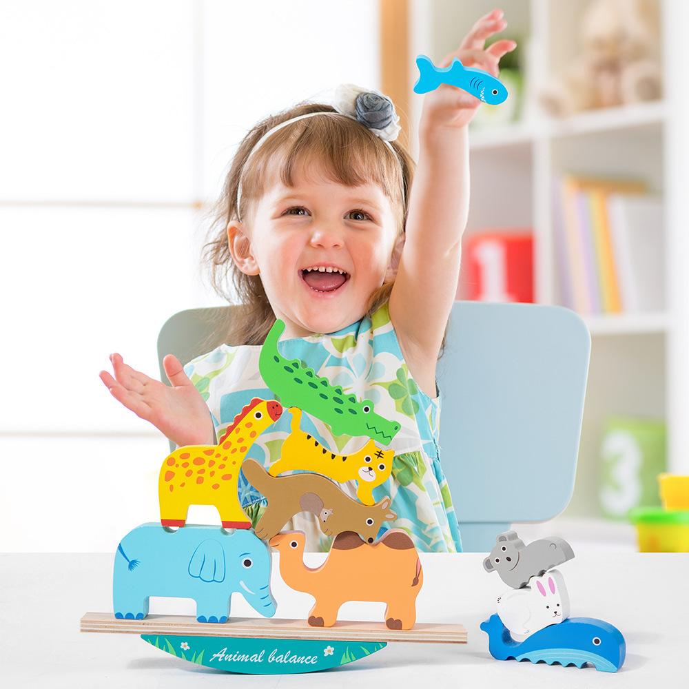 Animal Stacking Music Wooden Balance Stacking High Building Blocks Children s Early Education Puzzle Building Blocks Toy
