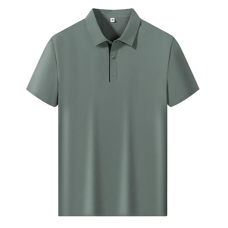 Ice Silk Seamless Short-sleeved Seamless Polo Shirt Silky UD Short-sleeved T-shirt Business Solid Color Short T-shirt 2XL армия зеленый