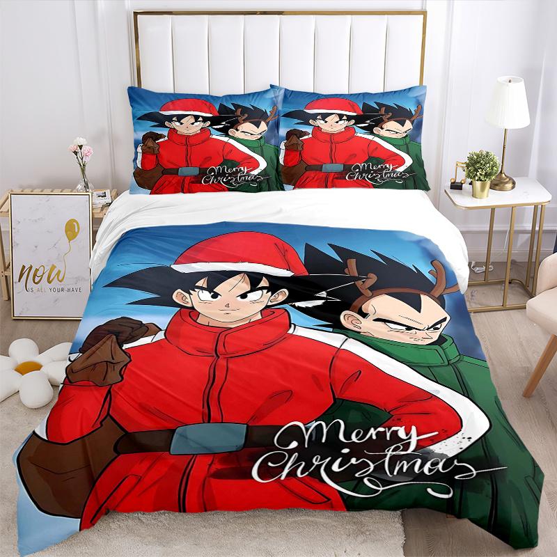 3pcs Dragon Ball Christmas Goku and Vegeta Quilt Cover Set - Soft and Cozy Bedroom, Guest Room and Dorm Decorative Bedding 3-Piece Set 1 Quilt Co
