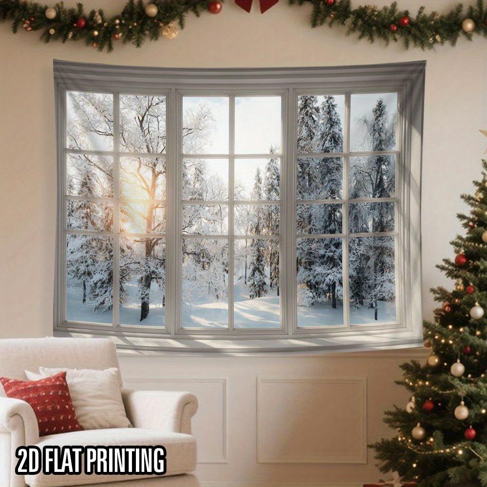 Winter Window View ChristmasTree Wall Hanging Tapestry Christmas Wall Hanging Tree Wall Hanging Gorgeous Christmas Tree Fireplace Gifts