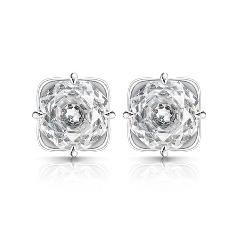 925 Sterling Silver Stylish Exquisite Crystal Zircon Rose Cut Petal Stud Earrings Birthday Party Anniversary Gift белый