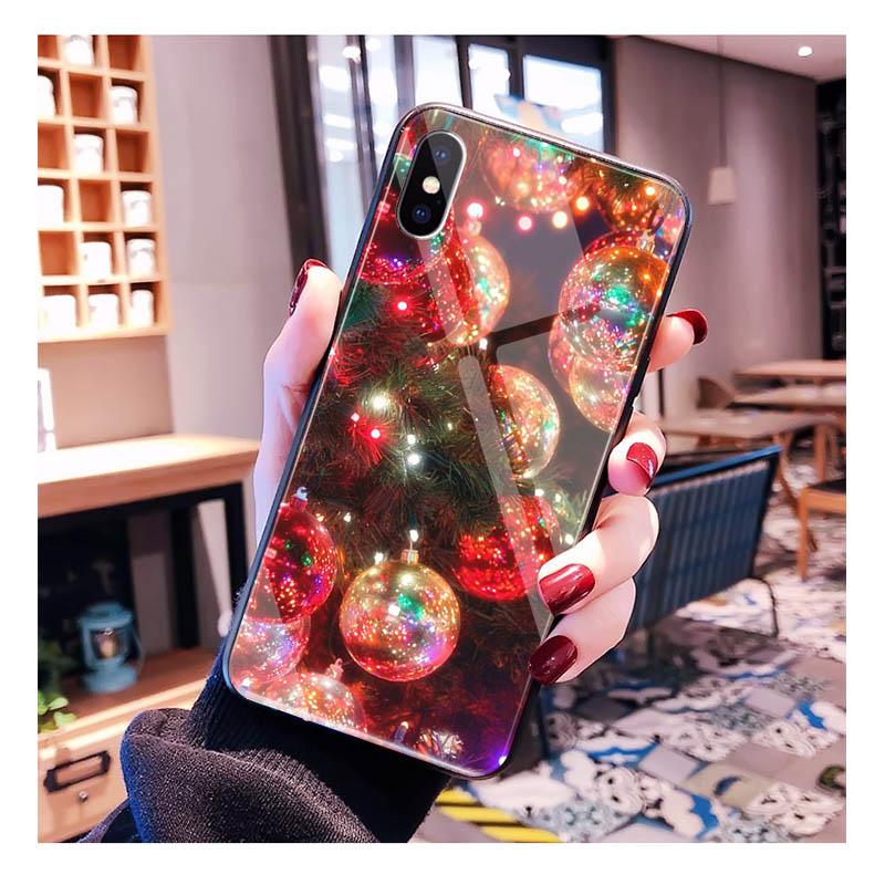 Santa Christmas Tree Glass Phone Case For iPhone 17 Pro Max Air 17 16 15 14 13 Pro Max 15 16 Pro 15Plus Case