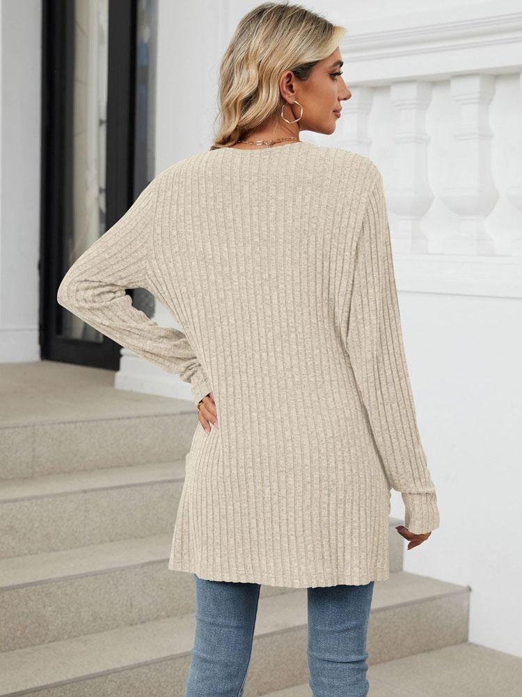 Autumn and Winter New Ladies Knitted Pockets Long-sleeved Casual Cardigan Jacket Long Cardigan Women Tops Kawaii Sweater