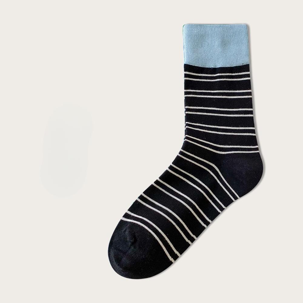 Striped Socks for Women, Mid-calf Socks, Trendy Pure Cotton Spring and Autumn Style, Retro Striped Student Summer Boneless Long Socks