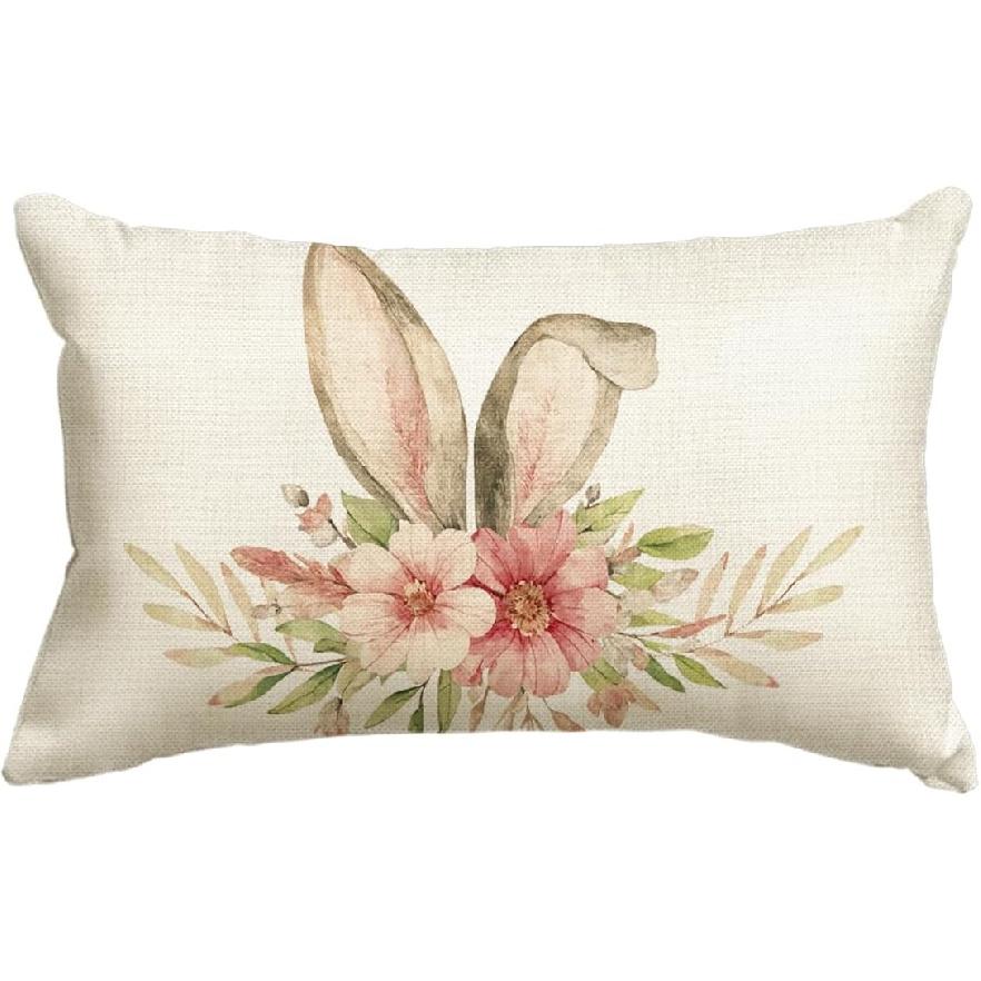 AVOIN Colorlife Happy Easter Throw Pillow Cover, 12 X 20 Inch Rabbit Spring Flower Holiday Party Cushion Case Decoration for Sofa Couch