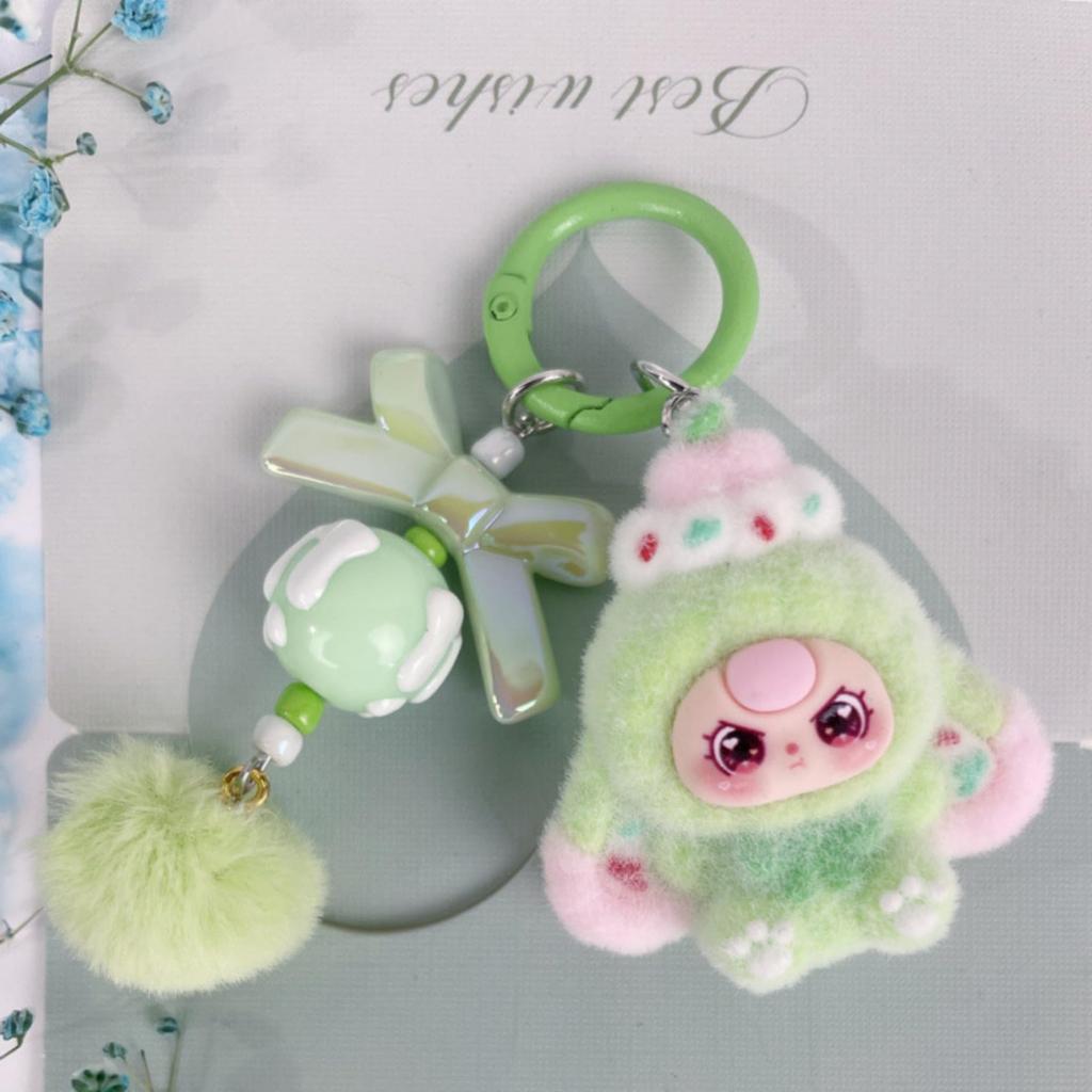 Set Keychain Sticker Keyring Stylish Cute Cartoon Accessory Bag Charm Keychain Plush [Orose] 9-Piece (Green)