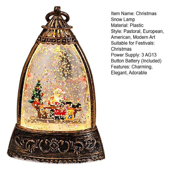 Christmas Snow Ball Lantern Bell Shape Swirling Glitter Christmas Lamp for Holiday Home Office Tabletop Decor